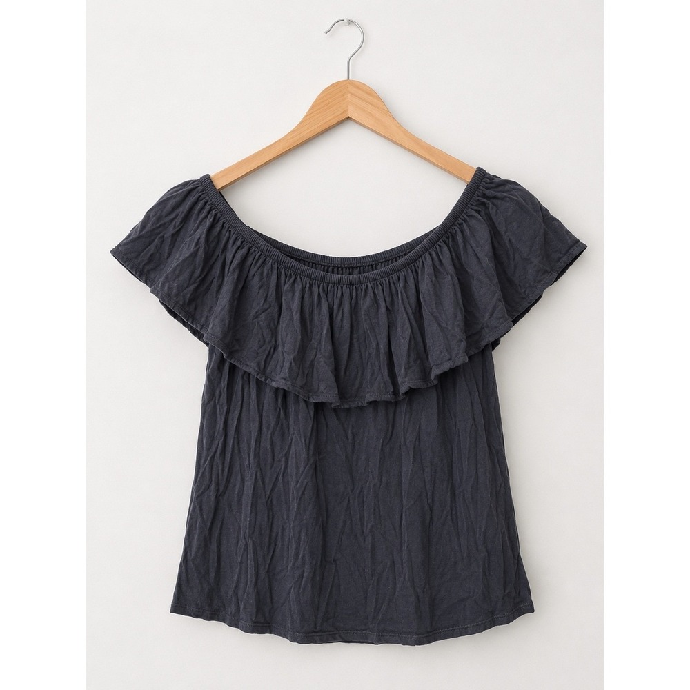 American Eagle Soft & Sexy Off Shoulder Ruffle Top Gray Small Boho Blouse